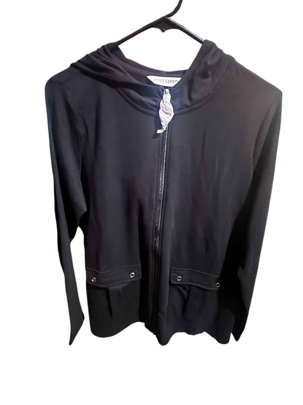 Sport Savvy Black Hooded Zip Sweater